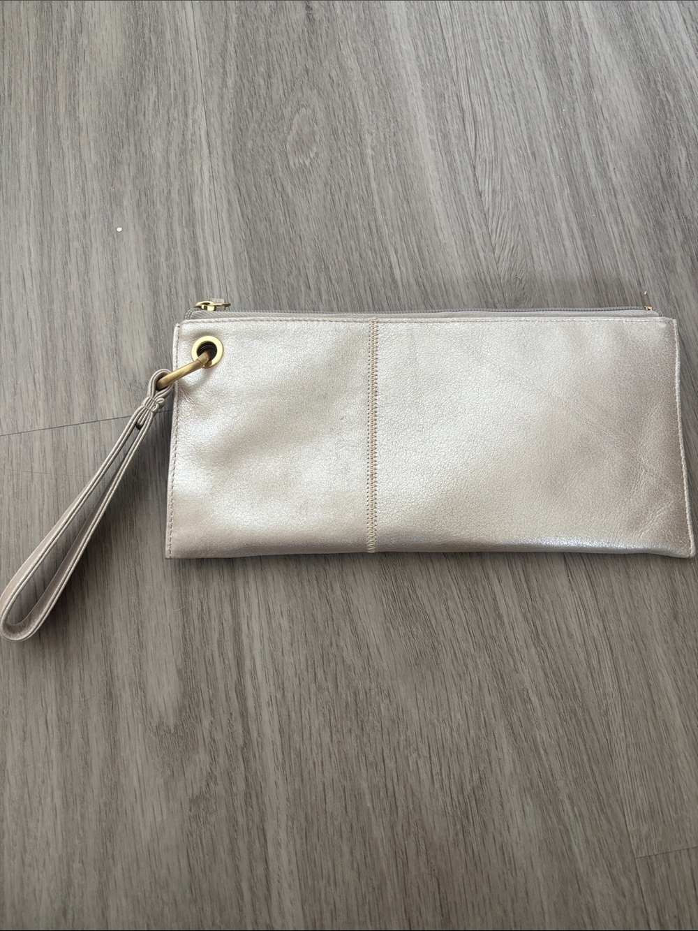 HOBO Metallic Pearl Wristlet Clutch in Champagne